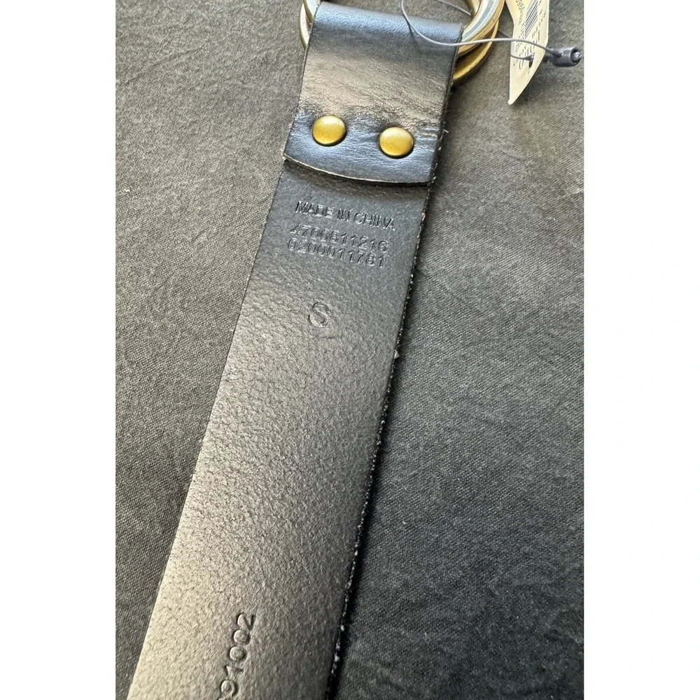 NWT Polo Ralph Lauren Womens Black Leather Double O-Ring Belt Brass Buckle S